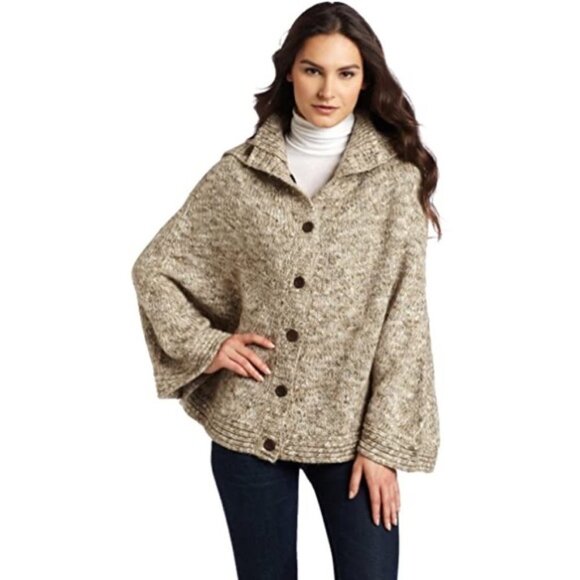 Lucky Brand Sweaters - Lucky Brand Tan Knit Mohair Wool Blend Poncho Cape NWOT